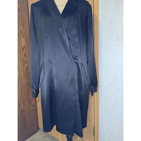 NWT HALSTON Black Satin Tuxedo Blazer Dress $375 Party Cocktail Holiday Formal 8 - Picture 10 of 13